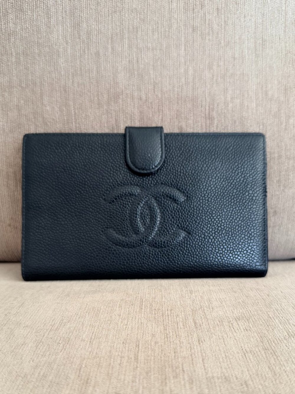 Chanel Vintage Black Caviar Leather CC Long Wallet